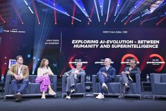 Foto: Klaus Titzer /ORF - Wien, 14.04.2024 -  4Gamechangers Festival 2024, 4Pioneers Day, PANEL: ERFORSCHUNG DER KI-EVOLUTION - ZWISCHEN MENSCHLICHKEIT UND SUPERINTELLIGENZ. Von links: Henry Dobson, Ana Simic,  Franz Zeller, Kai Herzberger, Beau Lotto